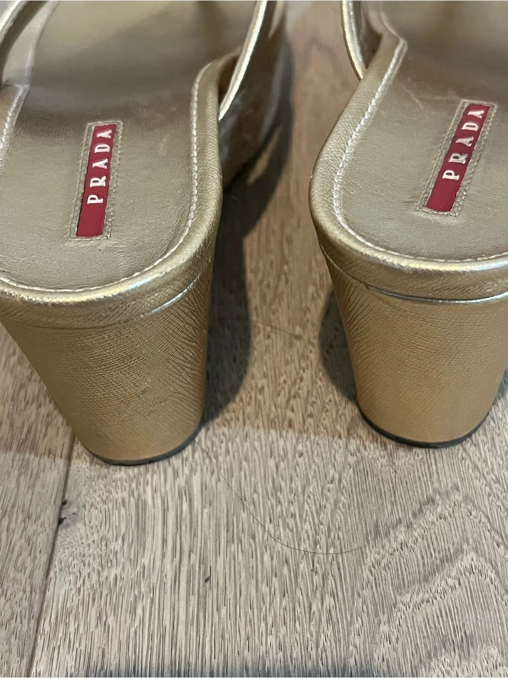 Prada Sport Gold Espadrille Sandals